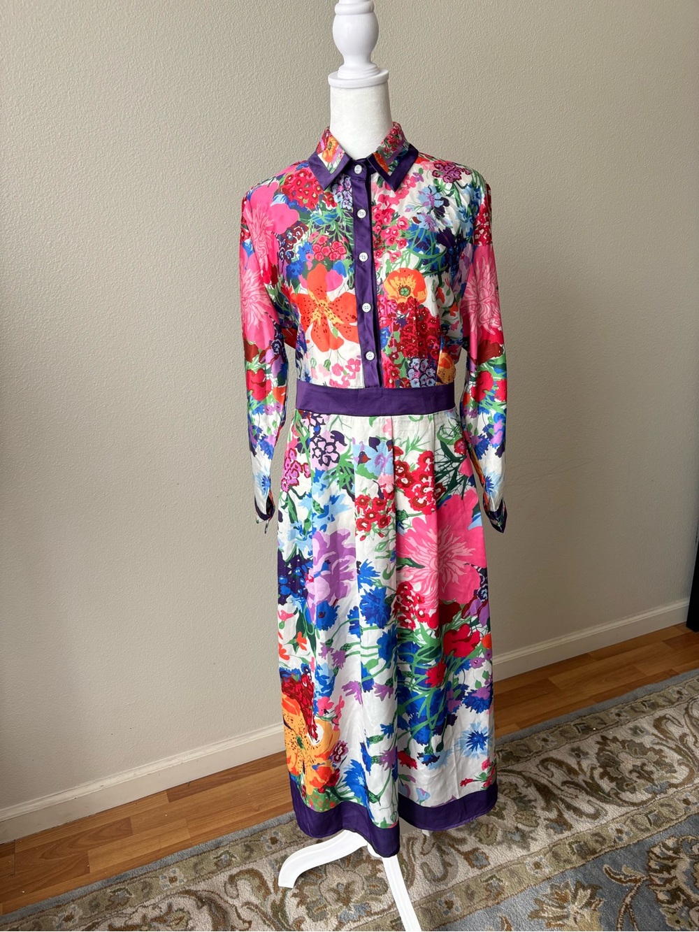 Dalia MacPhee 3/4-Sleeve Floral Shirt Dress Size L NWOT